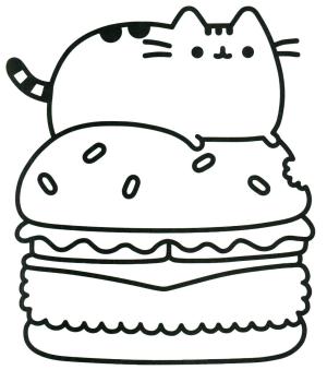 Hamburger boyama sayfası,  coloring page, Burger içinde Kedi, 