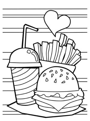 Hamburger boyama sayfası,  coloring page, Hamburger, Coca Cola ve Patates Kızartması, 