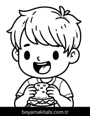 Hamburger boyama sayfası – çizgi film temalı, basit çizim