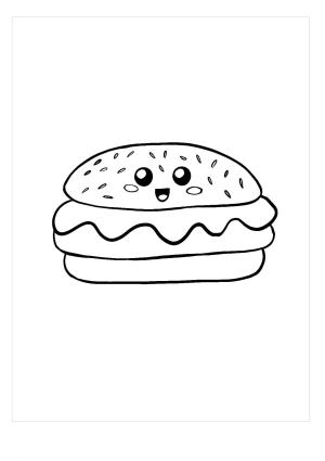 Hamburger boyama sayfası,  coloring page, Gülümseyen Kawaii Hamburger, 