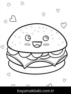 Hamburger boyama sayfası – kolay boyama, eğitici aktivite