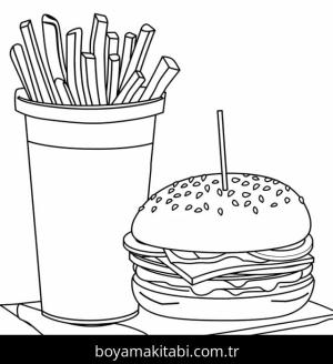 Hamburger boyama sayfası – sanatsal çalışma, çocuklar için