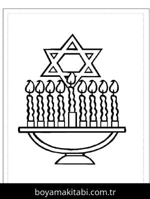 Hanuka boyama sayfası – okul öncesi, evde etkinlik