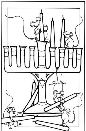 Hanuka boyama sayfası,  coloring page, Fareler ve Hanuka Menorası, 