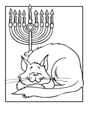 Hanuka boyama sayfası,  coloring page, Kedi ve Hanuka Menora, 