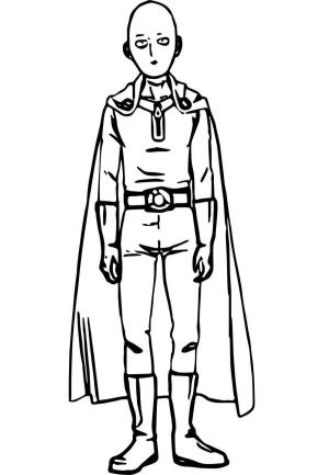 Saitama boyama sayfası,  coloring page, Kel Kapşonlu Saitama, 