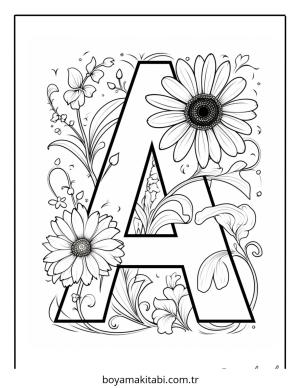 Harfler boyama sayfası – çizgi film temalı, basit çizim