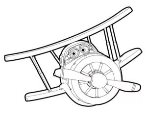 Harika Kanatlar boyama sayfası,  coloring page, İleri pervaneli turuncu bir çift kanatlı uçak., 