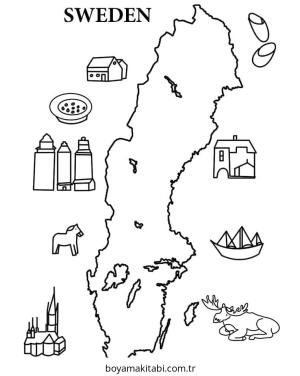 Harita boyama sayfası – keyifli zaman, renkli çizimler