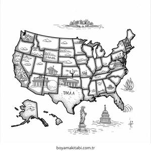 Harita boyama sayfası – el becerilerini geliştirir, boyama çalışması