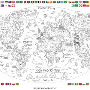 Harita boyama sayfası – renkli çizimler, okul öncesi