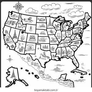 Harita boyama sayfası – okul öncesi, evde etkinlik