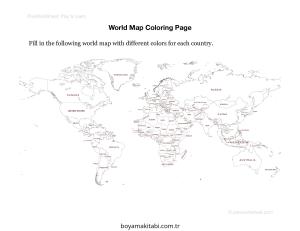 Harita boyama sayfası – çocuk aktivitesi, PDF indir