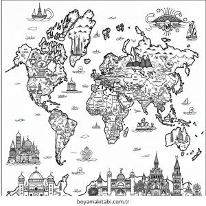 Harita boyama sayfası – evde etkinlik, ücretsiz yazdır