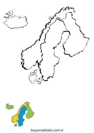 Harita boyama sayfası – kolay boyama, eğitici aktivite