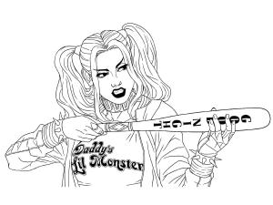 Harley Quinn boyama sayfası,  coloring page, Beyzbol Sopasıyla Harley Quinn Ücretsiz, 