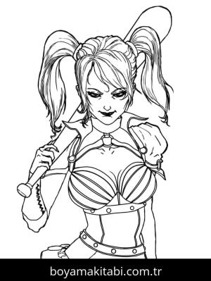 Harley Quinn boyama sayfası – çocuklar için, çizgi film temalı