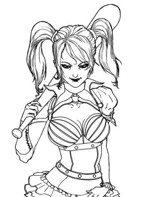 Harley Quinn boyama sayfası,  coloring page, Harley Quinn ve Beyzbol Sopası, 