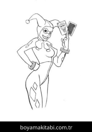 Harley Quinn boyama sayfası – PDF indir, sevimli karakter