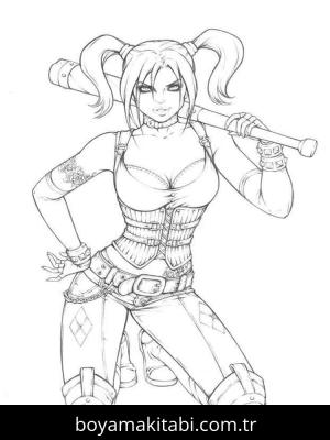 Harley Quinn boyama sayfası – çocuk aktivitesi, PDF indir