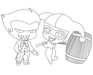 Harley Quinn boyama sayfası,  coloring page, Chibi Joker ve Harley Quinn, 