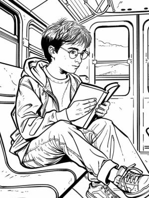 Harry Potter boyama sayfası,  coloring page, Harry Potter kitap okurken çizin, 