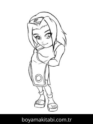 Sakura Haruno boyama sayfası – sanatsal çalışma, çocuklar için