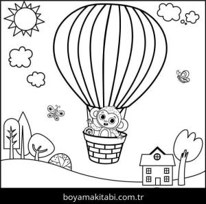 Hava Balonu boyama sayfası – evde etkinlik, ücretsiz yazdır