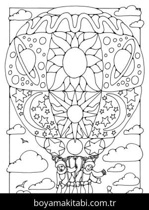 Hava Balonu boyama sayfası – keyifli zaman, renkli çizimler