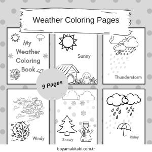 Hava Durumu boyama sayfası – kolay boyama, eğitici aktivite