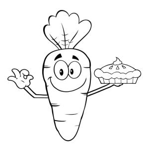 Havuç boyama sayfası,  coloring page, Gülümseyen Havuç pasta Tutuyor, 