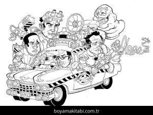 Hayalet Avcıları boyama sayfası – basit çizim, kolay boyama