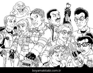 Hayalet Avcıları boyama sayfası – çizgi film temalı, basit çizim