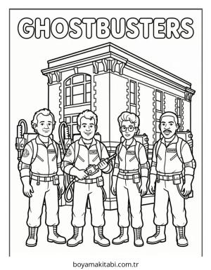 Hayalet Avcıları boyama sayfası – basit çizim, kolay boyama