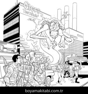 Hayalet Avcıları boyama sayfası – çizgi film temalı, basit çizim