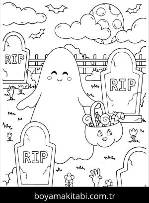 Hayalet boyama sayfası – renkli çizimler, okul öncesi