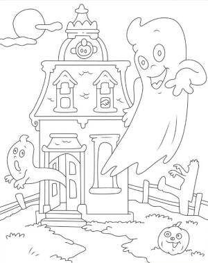 Hayalet boyama sayfası,  coloring page, İki Hayalet Cadılar Bayramı Cadı Evi, 