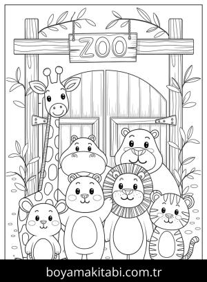 Hayvanat Bahçesi boyama sayfası,  coloring page, , Adorable Animals At The Zoo