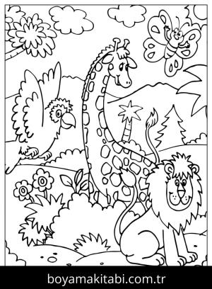 Hayvanat Bahçesi boyama sayfası,  coloring page, , Lion With Giraffe