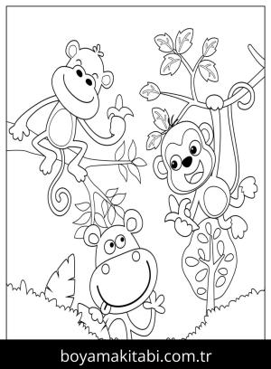 Hayvanat Bahçesi boyama sayfası,  coloring page, , Funny Monkey Cartoon In Zoo