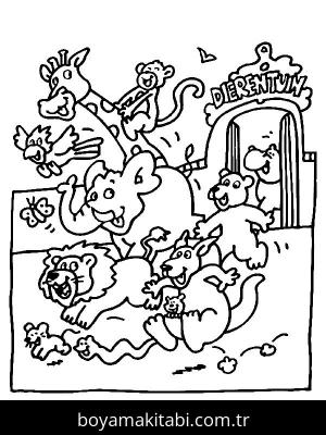 Hayvanat Bahçesi boyama sayfası,  coloring page, , Funny Animals In Zoo
