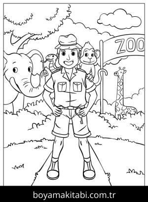Hayvanat Bahçesi boyama sayfası,  coloring page, , Zookeeper And Animals