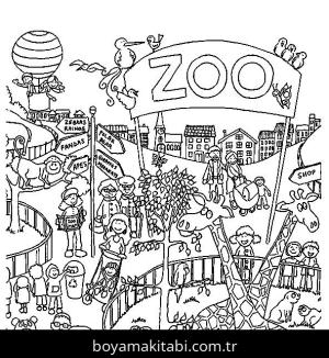 Hayvanat Bahçesi boyama sayfası,  coloring page, , People Watching Animals In Zoo