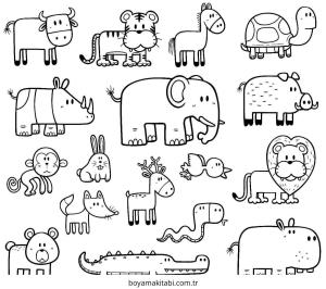 Hayvanlar boyama sayfası – çocuk aktivitesi, PDF indir