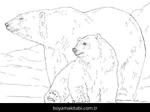 Hayvanlar boyama sayfası,  coloring page, , Polar Bear With Baby