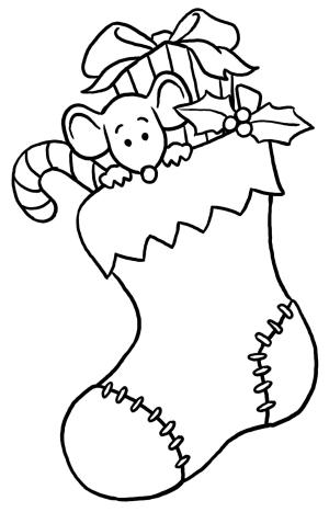 Hediye boyama sayfası,  coloring page, Hediye Çorabında Fare, 