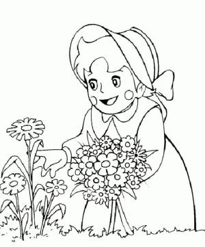 Heidi boyama sayfası,  coloring page, Heidi ve çiçekler, 