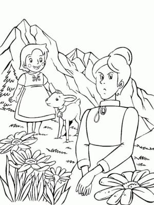 Heidi boyama sayfası,  coloring page, Heidi ve Bayan Rottenmeier, 