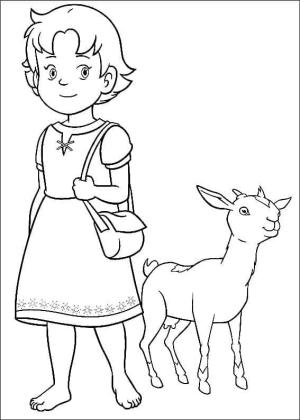 Heidi boyama sayfası,  coloring page, Heidi ve keçi, 