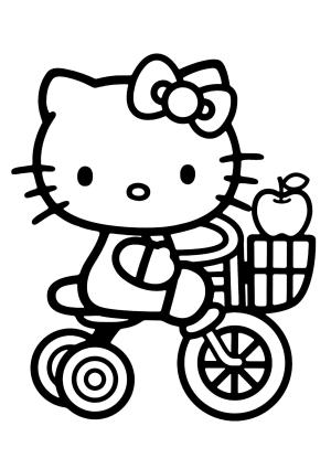 Hello Kitty boyama sayfası, Hello Kitty coloring page, Bisikletli Hello Kitty,